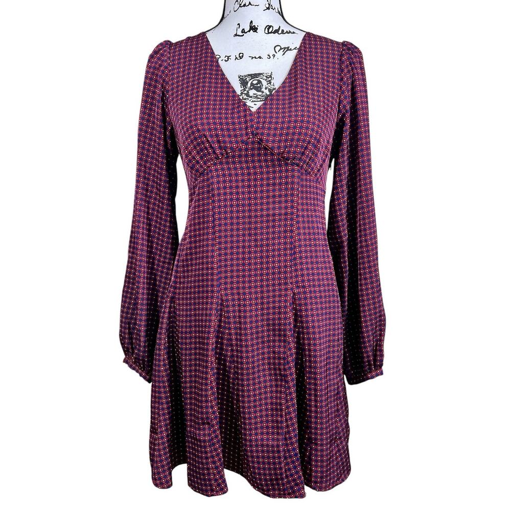 Banana Republic Factory Godet Mini Dress in a red geo or patterned print size 2